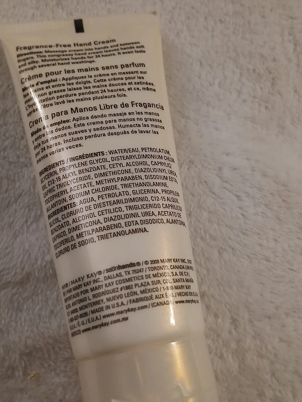 Mary Kay Satin Hands Fragrance-Free Hand Cream - 3 oz - TSA APPROVED!